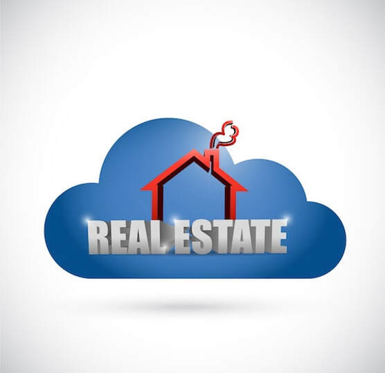 Home with real estate written in a cloud