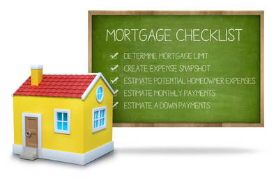 3D yellow house with green chalkboard of mortgage checklist