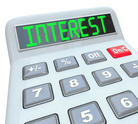 Calculator displaying the word interest